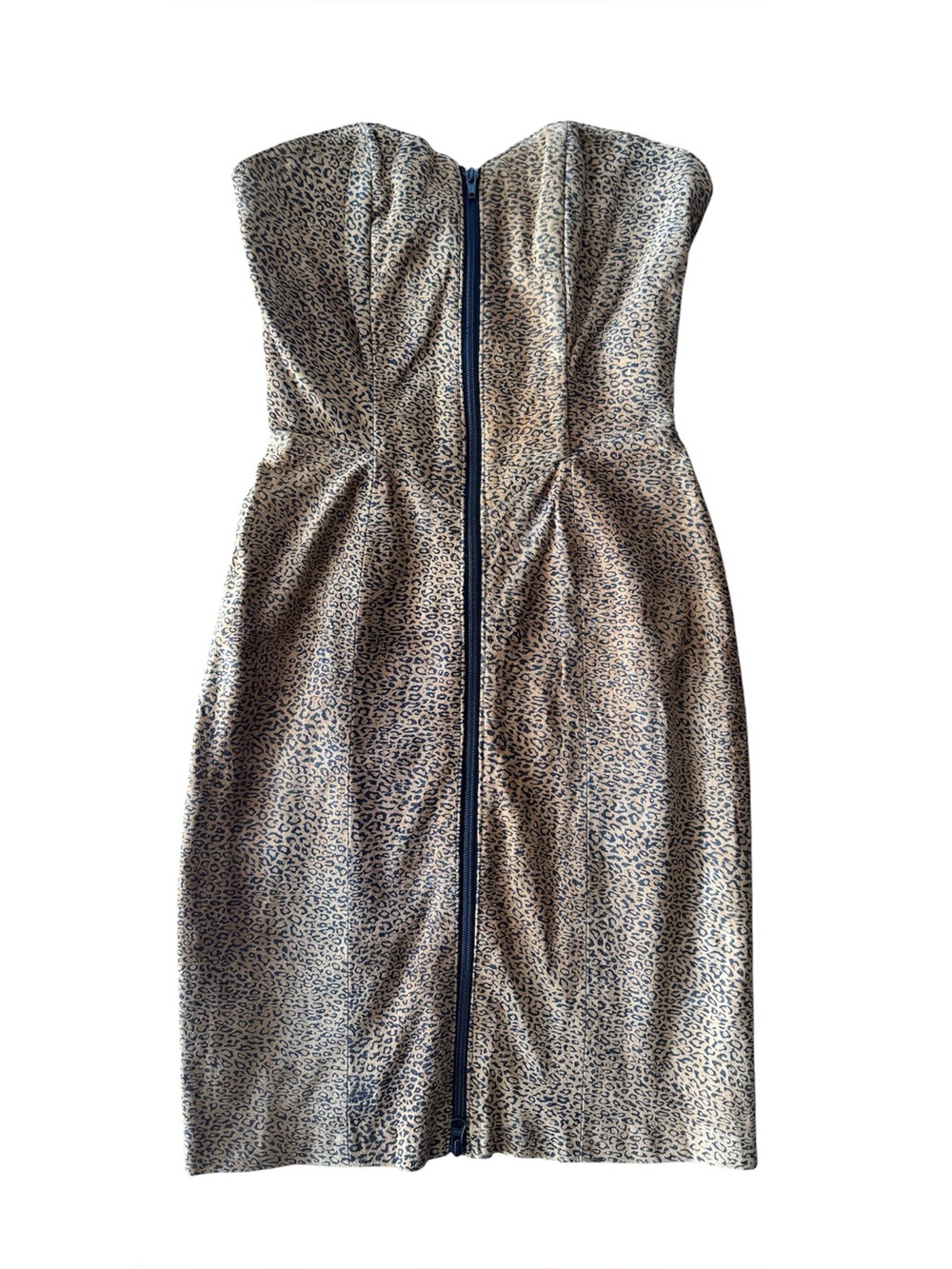 Bagatelle Vintage 4 Leather Leopard Mini Dress Strapless Bodycon Full Zip